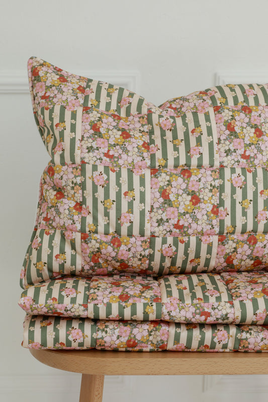 Cotton Quilted Patchwork Blanket + Pillow Set Small - Green Garden