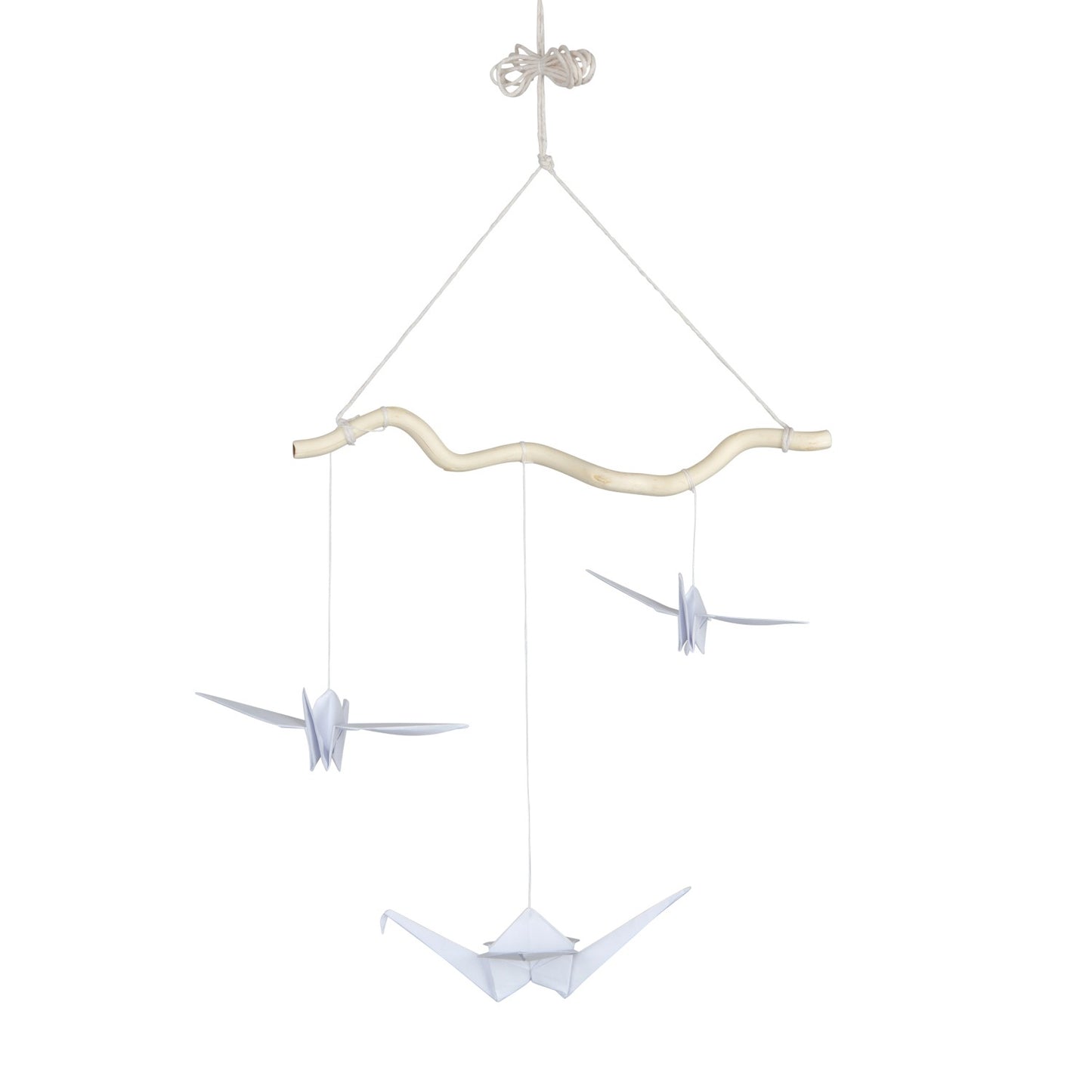 Mobile origami blanc avec grues en papier pour chambre bébé, décoration scandinave suspendue au-dessus du berceau